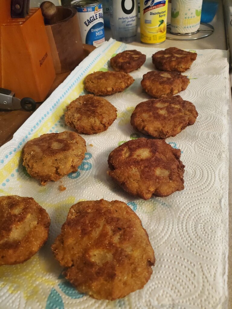 A fresh batch of homemade salmon patties ready for dinner