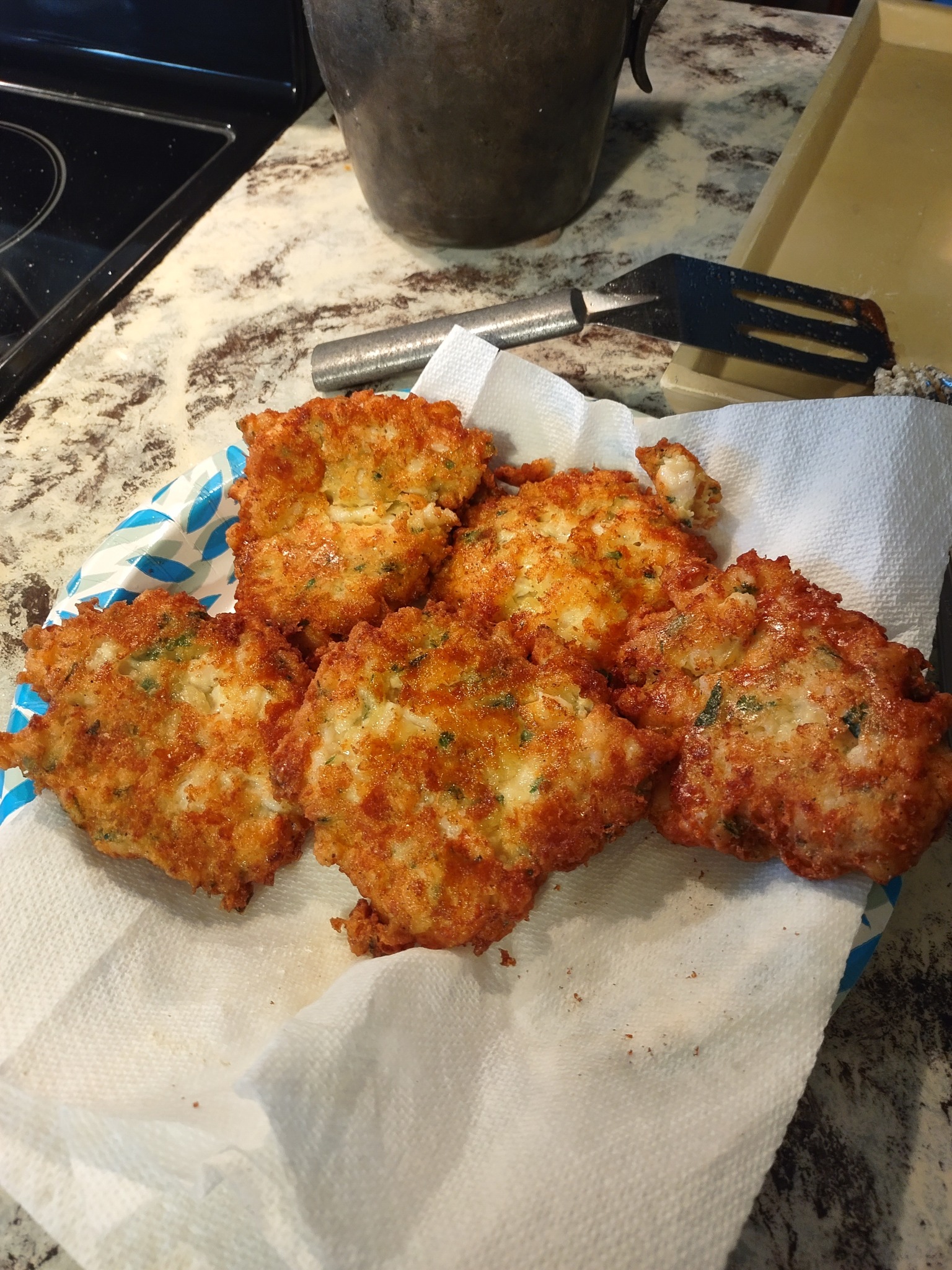 Dicing fresh shrimp to pea-size for the fritter batter
